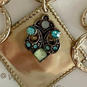 VINMOD Designs Repurposed Vintage Crystal Square Pendant & Earring Set 20"